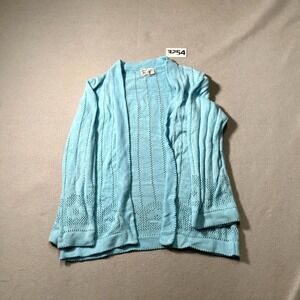 VTG Rochelle California Cardigan Sweater Women Large Blue Pointelle Knit Crochet